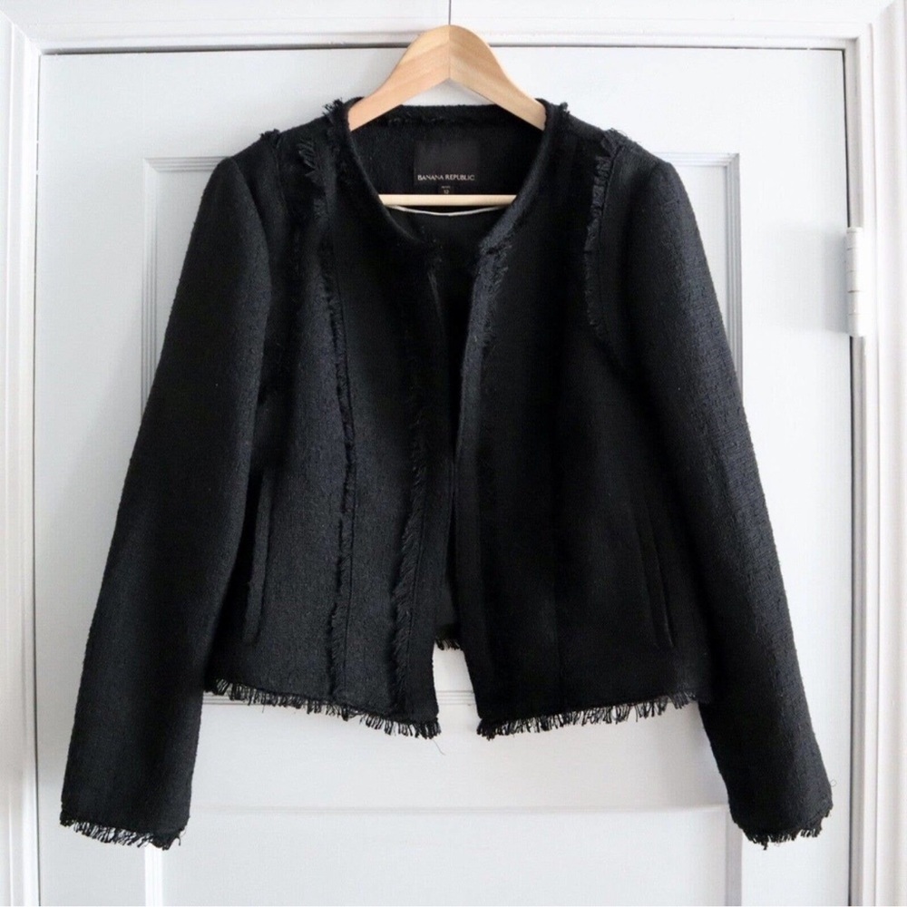 Banana Republic Black Textured Jacket Size 12P Business casual Bloggers Favorite